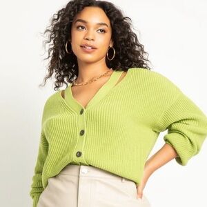 Eloquii Lime Green Chunky V-Neck Button Cardigan